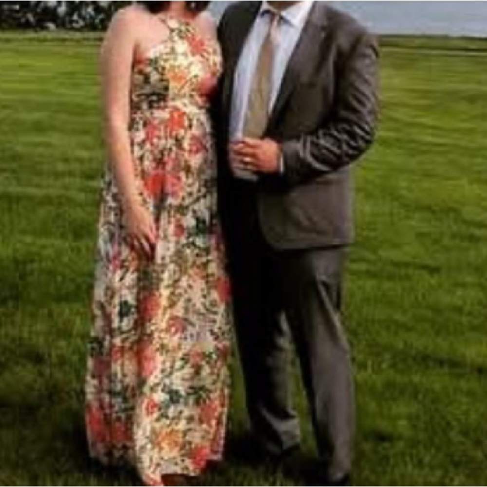 Lulu's Cream Floral Maxi Dress with Red, Orange & Green Accents - Picture 8 of 9